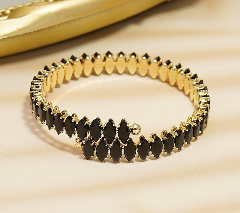Wovanoo Rhinestone Cuff Bracelet Cubic Zirconia Tennis Bracelets Open Adjustable Elastic Bangle for Women - Image 5